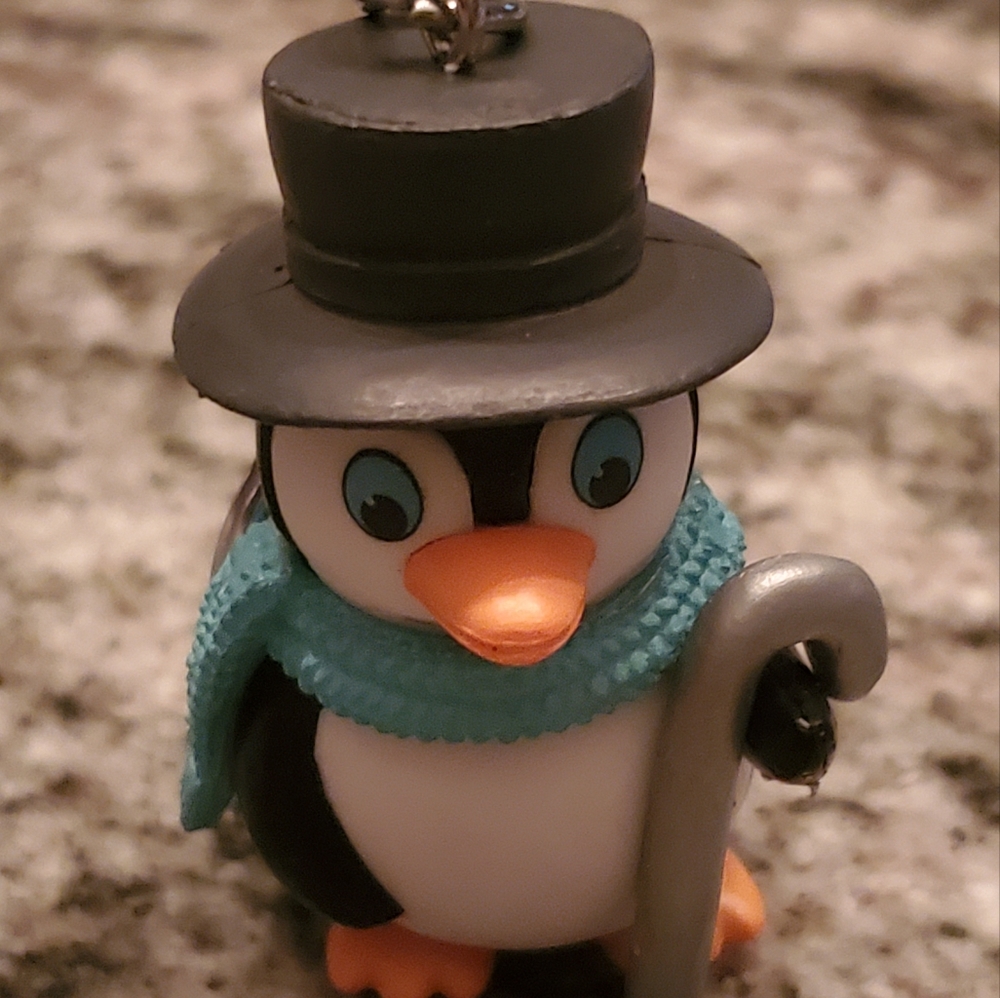 Penguin Key Holder with Black Hat and Blue Scarf